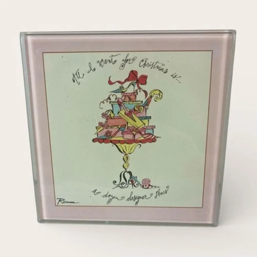 Rosanna Glass Coasters Set of 2 All I Want for Christmas Diamonds Shoes Square